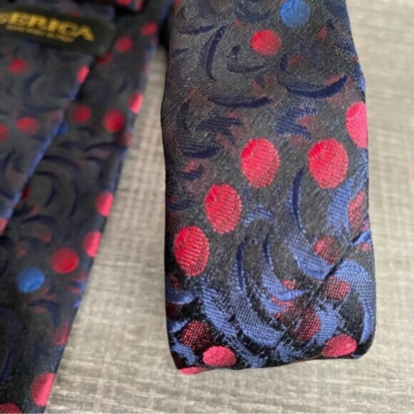 Serica Handmade in Italy Neck Tie 100% Silk Red Blue Dot Emboss Retro Pattern - Picture 6 of 7